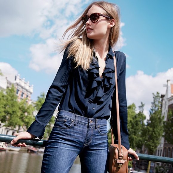 πHPπ J. CREW TUXEDO RUFFLE SILK GEORGETTE BLOUSE - Picture 2 of 9